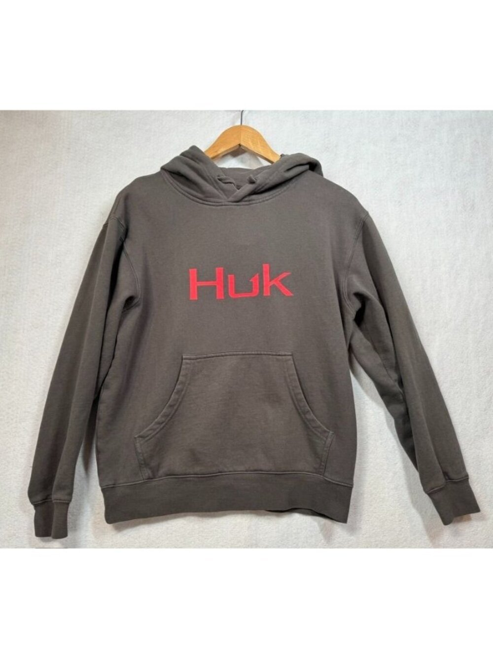 Huk Fishing Hoodie Sweatshirt Pullover Hooded Shirt Gray/Red Men's Size Small